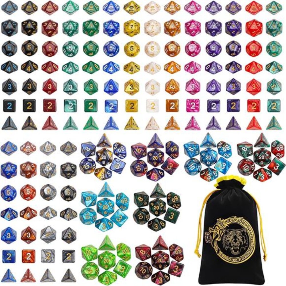 DND Dice Sets - 26 X 7 Polyhedral Dice (182pcs) with a Large Drawstring Bag